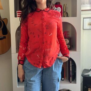 Maeve Womens Red London Milan Paris Peter Pan Collar Blouse Sz 0